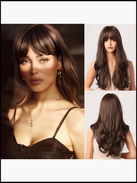 Natural Long Wavy Wig with Bangs Heat Resistant Synthetic Hair for Party Costume main image 5